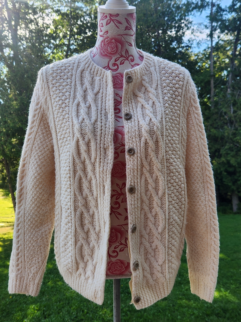 Cream Cable Knit Button-Front Cardigan
